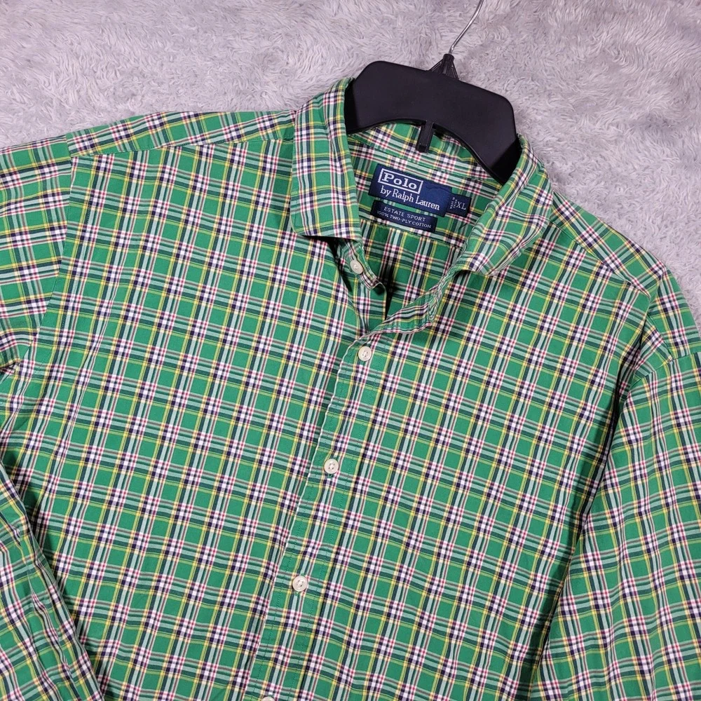 Polo Ralph Lauren Button Down Shirt‎ Mens XL Green Estate Sport Plaid Cotton